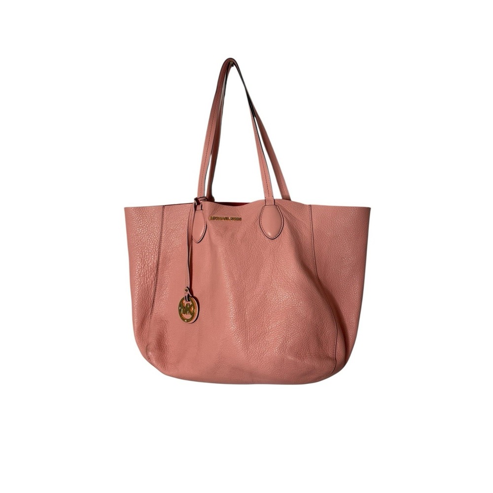 Michael Kors Mae Leather Reversible Tote Handbag w‎ Pouch Pink Grapefruit